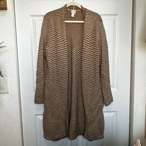 Chico's Metallic Gold Tan Longline Open Front Cardigan Size 3 / XL